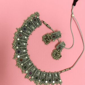 Prishya Oxidized Silver Tribal Choker Necklace